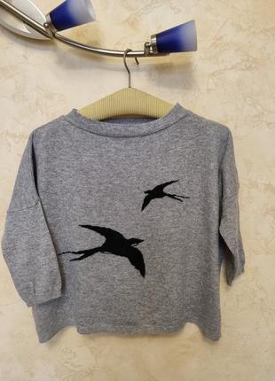 Красивый укороченный джемпер рукав 3/4 с ласточками zara