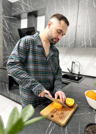 Мужская фланелевая пижама в клетку домашний комплект рубашка брюки3 фото