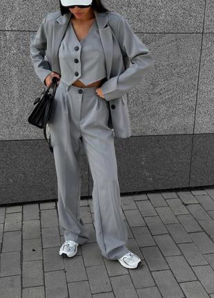 Необычный деловой комплект тройка женский костюм пиджак + жилет + брюки оверсайз стильный классический