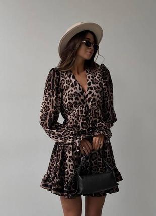 Эффектное леопардовое платье мини с воланами нарядное платье1 фото