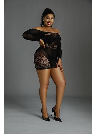 Платье-бодистокинг moonlight plus model 07 xl-xxxl black, длинный рукав