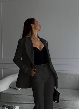 Женский модный деловой костюм пиджак и брюки широкие свободного кроя клеш стильный классический комплект оверсайз2 фото
