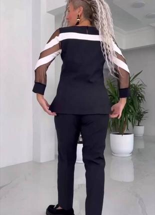 Костюм женский черный оверсайз блуза с сеткой брюки на высокой посаде качественный стильный2 фото