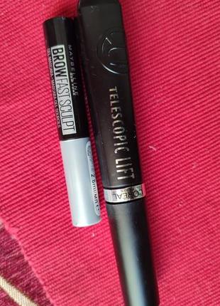 Тушь loreal telescopic, фиксатор для бровей maybelline browfast