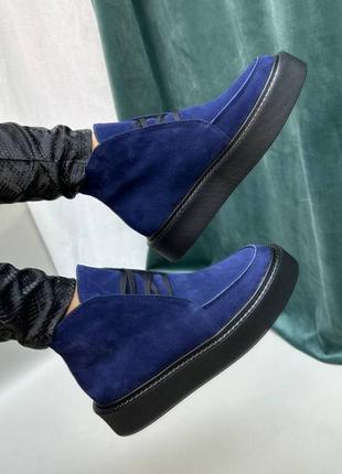 Эксклюзивные ботинки высокие лоферы из натуральной итальянской кожи и замши женские на платформе1 фото