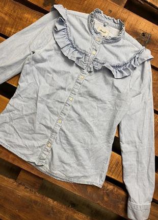Женская хлопковая рубашка с оборками denim co (дэним ко мрр идеал оригинал голубая)1 фото