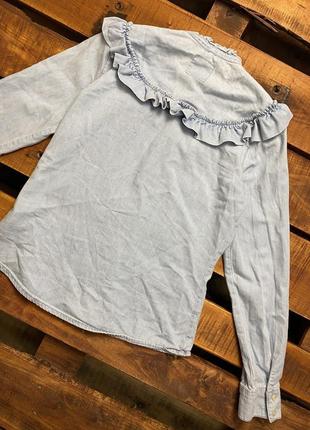 Женская хлопковая рубашка с оборками denim co (дэним ко мрр идеал оригинал голубая)2 фото