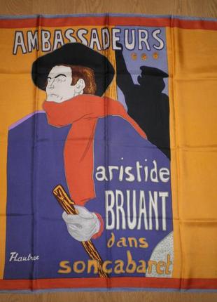 Винтажный платок horev paris репродукция ambassadeurs t. lautrec саржевый шелк 88х84см