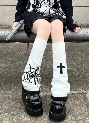 Гетры белые паутина крест готика можно носить на две стороны