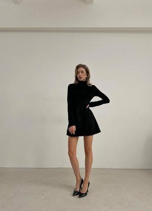Платье короткое однотонное на длинный рукав замшевое качественное стильное трендовое черное4 фото