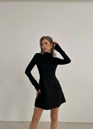 Сукня коротка однотонна на довгий рукав замшева якісна стильна трендова чорна