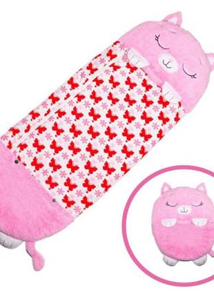 Спальний дитячий мішок 3в1 для сну подушка іграшка спальник 140х50 см на блискавці happy nappers. колір: рожевий