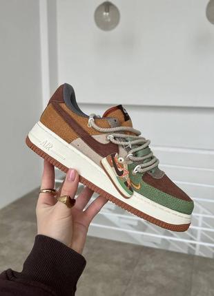 Класні жіночі кросівки nike air force 1 low green brown beige custom кольорові