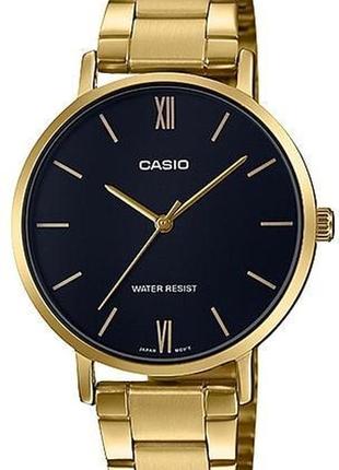 Женские часы casio ltp-vt01g-1b, черные с золотистым браслетом