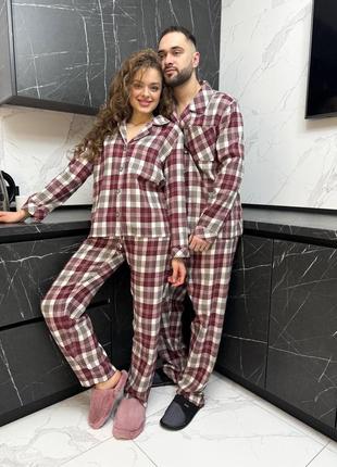 Женская фланелевая пижама в клетку домашний комплект рубашка брюки