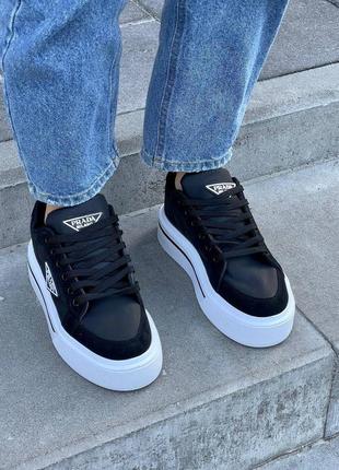 Prada macro re-nylon brushed leather sneakers ‘black’ not lux9 фото