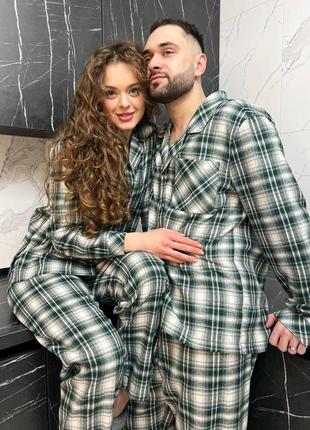Женский домашний комплект фланелевая пижама в клетку рубашка брюки2 фото