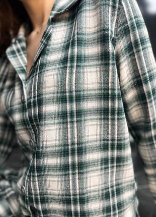 Женский домашний комплект фланелевая пижама в клетку рубашка брюки9 фото