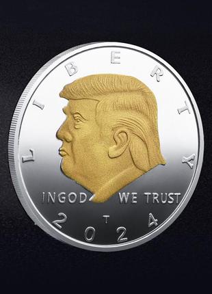 Памятная монета в кошелек дональд трамп президент сша двухцветная1 фото