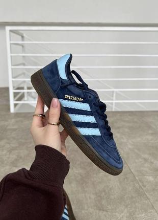 Крутые женские кроссовки adidas spezial navy blue синие с голубым