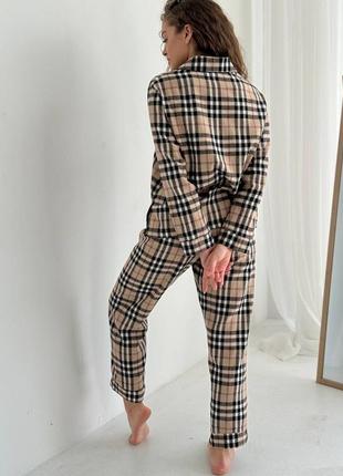 Женская фланелевая пижама в клетку домашний комплект рубашка брюки5 фото