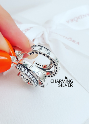 Срібні сережки pandora з подвійним обручем 299056c01 пандора