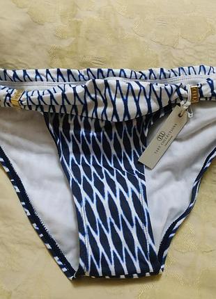 Плавки.бікіні .низ купальника біло-синій з золотою фурнітурою