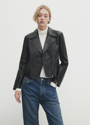 Натуральна шкіряна куртка косуха massimo dutti 4700/770