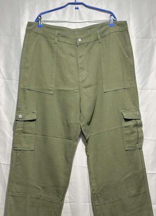 Брюки карго джинсы широкий фит хаки зеленые широкие джинсы3 фото