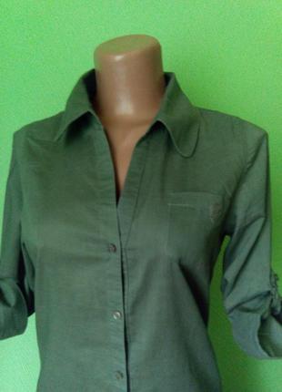 Актуальная рубашка с натуральной ткани модного цвета хаки2 фото