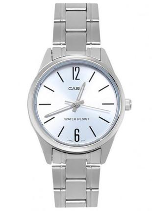 Женские часы casio ltp-v005d-2budf, голубые с серебрянным браслетом