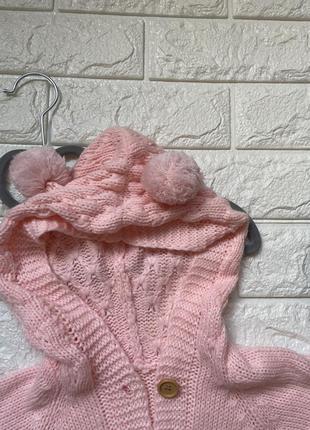 Комбинезон ромпер человечек вязаный розовый на 3-6 месяцев2 фото
