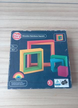 Розвиваюча дерев'яна гра-головоломка райдужний квадрат монтессорі playtive