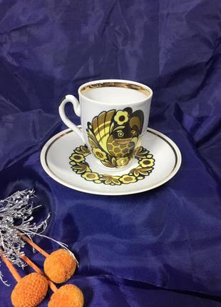 Кофейная пара кукушка 🐦970-е! полтавский фарфор н4194,3 чашка с блюдцем 100мл.