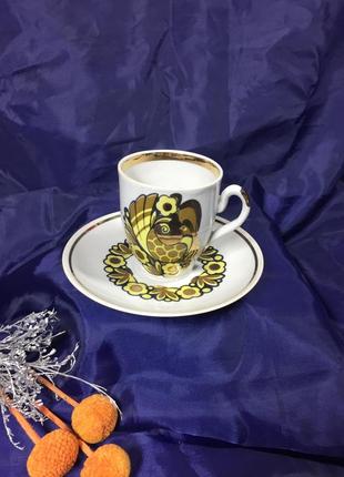 Кофейная пара кукушка 🐦970-е! полтавский фарфор н4194,3 чашка с блюдцем 100мл.