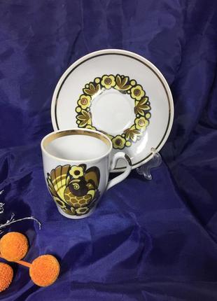 Кофейная пара кукушка 🐦970-е! полтавский фарфор н4194,3 чашка с блюдцем 100мл.