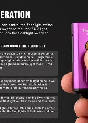 Ліхтар trustfire minix uv light фіолетовий ультрафіолетове світло 320lm 86m type-c5 фото