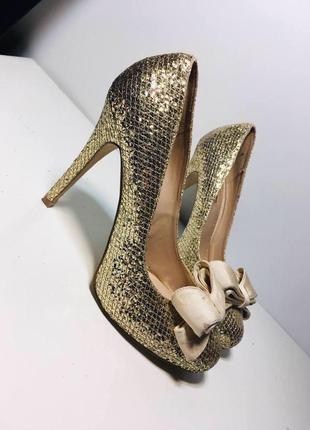 Новые золотые туфли глиттер с бантиками miss kg  40 размер6 фото