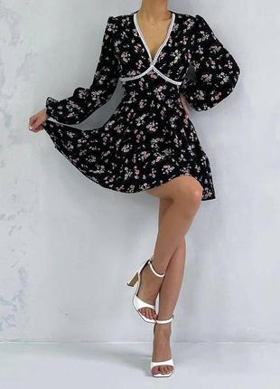 Жіноча сукня міні з мережевом ніжна легка весна літо чорний колір квітковий принт