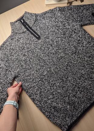 Кофта свитер с замочком воротник черно белая серая вязанная шерсть xxl xl меланжевый3 фото
