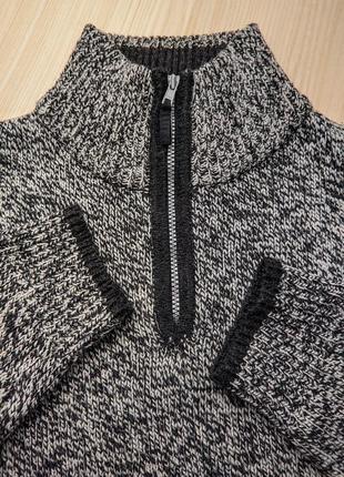 Кофта свитер с замочком воротник черно белая серая вязанная шерсть xxl xl меланжевый4 фото