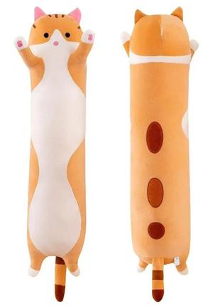 Мягкая игрушка-подушка антистресс кот батон 110 см серый/рыжий/розовый7 фото