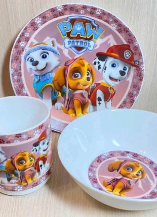 Дитячий набір посуду зі склокераміки "щенячий патруль"для дівчинки2 фото