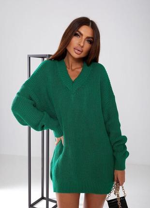 Свитер удлиненный туника платье зеленый платье свитер туника3 фото