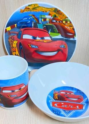 Детский набор посуды из стеклокерамики "тачки"4 фото
