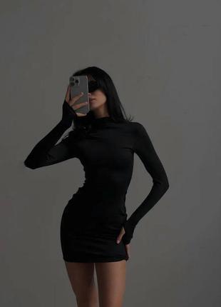 Платье короткое черное однотонное на длинный рукав приталено качественная стильная базовая5 фото