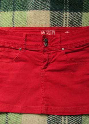 Джинсовая красная мини юбка bershka2 фото