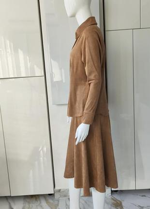 ♥️1+1=3♥️ transfer італія жіночий костюм під замшу із спідницьою міді та сорочкою5 фото
