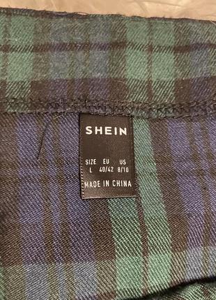 Shein клетчатая юбка с m-разрезом по краю зеленый синий размер l8 фото