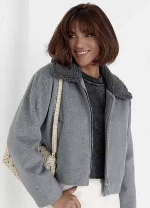 Жіноче коротке пальто в ялинку  у двох кольорах